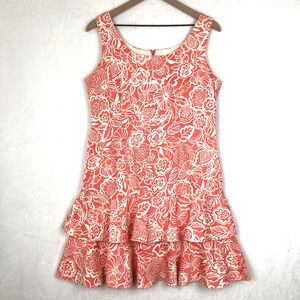 VTG R&K‎ ORIGINAL Petite Sundress Sz 12P Coral Floral Sleeveless Tiered Ruffle